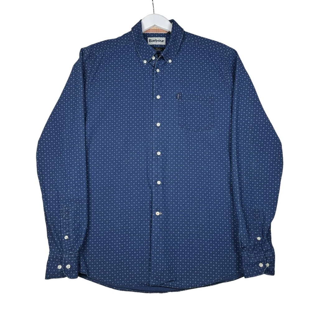 Barbour Tailored Fit Button Up Shirt Cotton Indigo Blue - Men's  Medium
